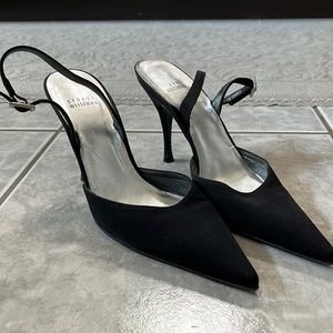 Stuart Whitman pointed toe pumps/heels.  Sling back strap with rhinestone buckle